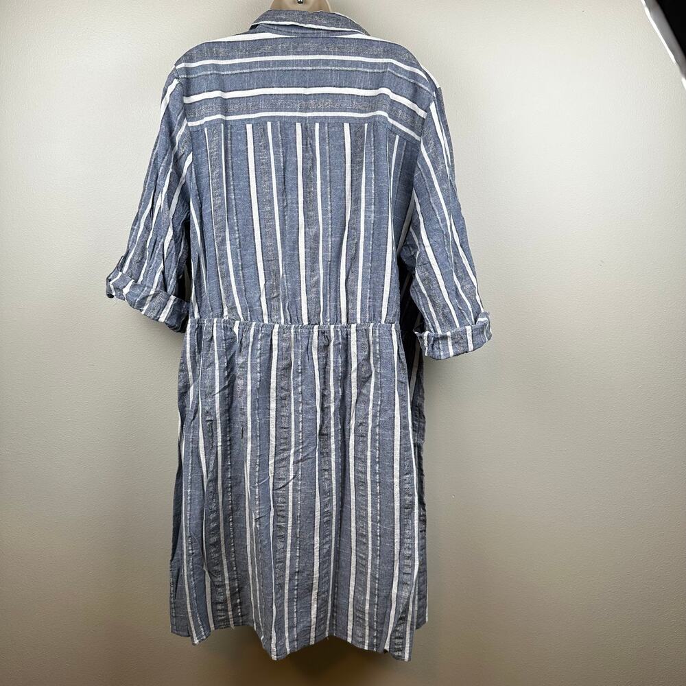 Mlle Gabrielle Shirt Dress Elastic Drawstring Waist Cotton Metallic Blue 3X - Picture 4 of 10